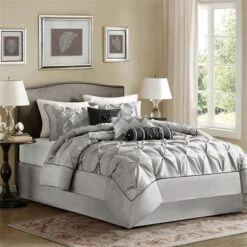 Madison Park MP10-1328 Laurel 7 Piece Comforter Set; Grey - Queen