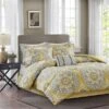 Madison Park MPE10-147 100 Percent Polyester Microfiber Printed Serenity 9 Piece Comforter Set; Yellow - Queen