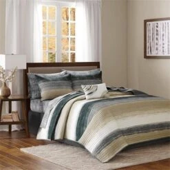 Madison Park MPE13-170 100 Percent Polyester Microfiber Printed Saben 8 Piece Coverlet Set; Taupe - Queen