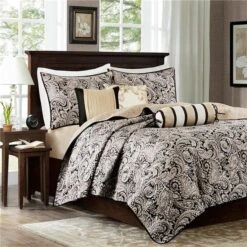Madison Park MP13-2695 6 Piece Polyester Jacquard Coverlet Set Black; King-California King