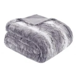 Madison Park MP50-2920 Zuri Faux Fur Oversized Bed Throw; Grey - 96 X 80 In.