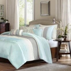 Madison Park MP12-2983 Amherst 6 Piece Duvet Cover; Aqua - King; Cal King