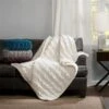 Madison Park MP50-3091 Ruched Fur Throw - Ivory