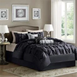 Madison Park MP10-3279 Laurel 7 Piece Comforter Set; Queen - Black