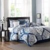 Madison Park MP10-3830 100 Percent Cotton Printed 7 Piece Comforter Set; Indigo - King