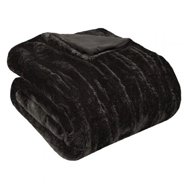 Madison Park MP50-1085 50 X 70 In. Oversized Ruched Fur Throw - Black 1 Madison Park MP50-1085 50 X 70 In. Oversized Ruched Fur Throw - Black