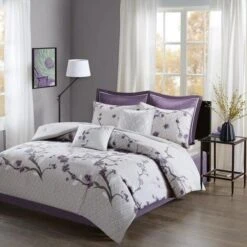 Madison Park MP10-4167 Holly Cotton Comforter Set; Purple - King - 8 Piece