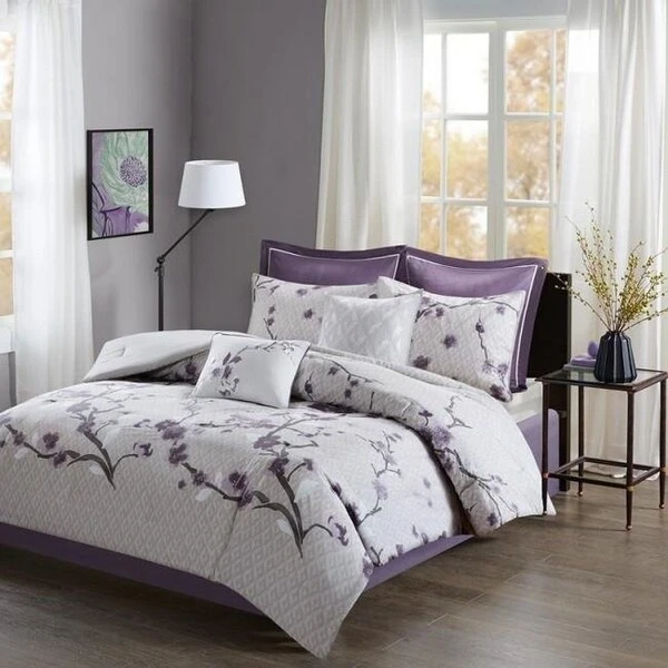 Madison Park MP10-4167 Holly Cotton Comforter Set; Purple - King - 8 Piece 1 Madison Park MP10-4167 Holly Cotton Comforter Set; Purple - King - 8 Piece