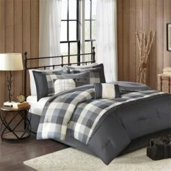 Madison Park MP10-4678 Ridge 7 Piece Herringbone Comforter Set - Grey; Cal King Size