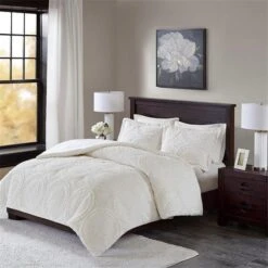 Madison Park MP10-5058 Arya Medallion Ultra Plush Comforter Mini Set - Ivory; Full & Queen Size