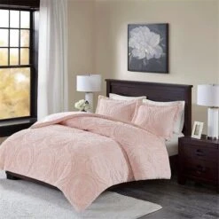 Madison Park MP10-5061 Arya Medallion Ultra Plush Comforter Mini Set - Blush; Full & Queen Size