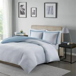 Madison Park MPE12-640 Hayden Reversible Stripe Duvet Cover Mini Set - Blue; Full & Queen Size