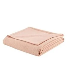 Madison Park MP51N-4641 Full & Queen Size Woven Cotton Blanket; Blush