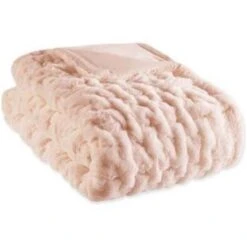 Madison Park MP50-4878 50 X 60 In. Ruched Faux Fur Throw Blanket; Blush
