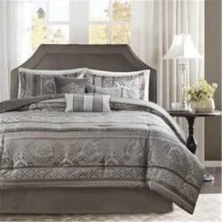 Madison Park MP10-4883 King Size Jacquard Comforter Set; Grey - 7 Piece