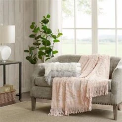 Madison Park MP50N-5511 50 X 60 In. Cotton Tufted Throw; Blush