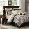 Aubrey 12 Piece Complete Bed Set, Black - Queen, 12PK