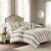 King Size Faux Fur Comforter Set, Sand - 4 Piece, 4PK