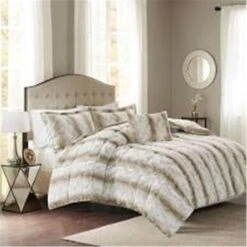 King Size Faux Fur Comforter Set, Sand - 4 Piece, 4PK