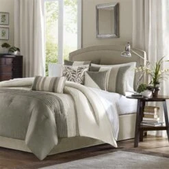 7 Pieces Comforter Set, Queen - Natural, 7PK