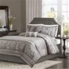 Queen Size Jacquard Comforter Set, Grey - 7 Piece, 7PK