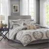Madison Park 100 Percent Polyester Microfiber Printed Serenity 9 Piece Comforter Set, Taupe - King