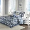 7 Piece Cotton Sateen Comforter Set - Blue, Queen Size, 7PK