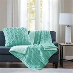 50 X 60 In. Ultra Soft Ruched Long Fur Throw, Aqua