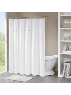 Finley Waffle Weave Button Shower Curtain